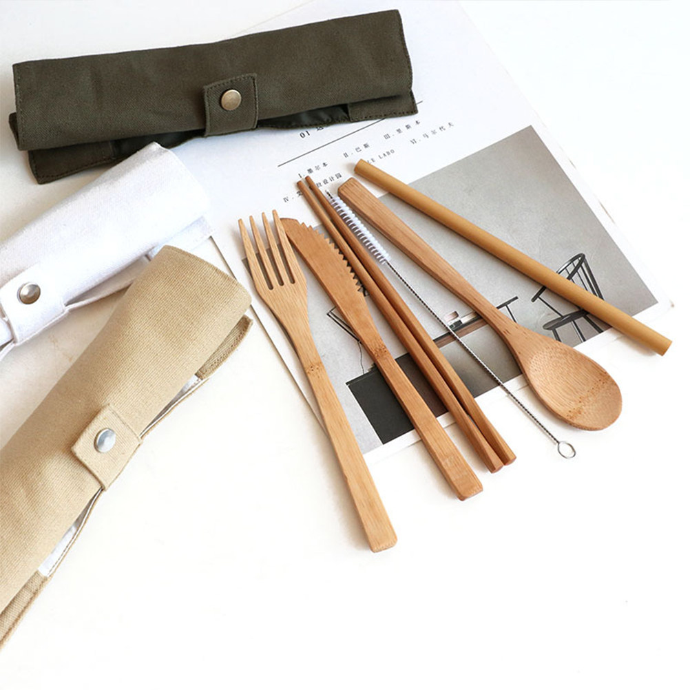 Bamboo Cutlery Travel - 6Pcs Bamboo Cutlery Set Portable Eco